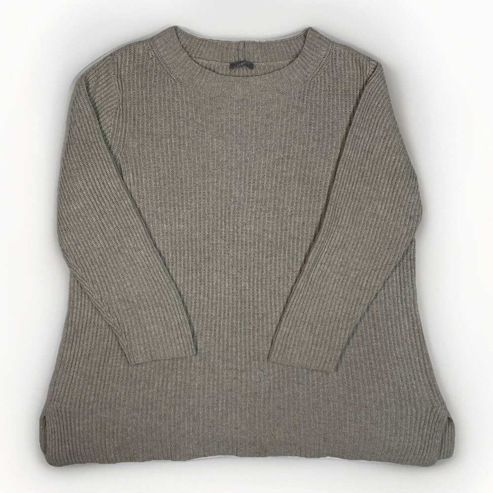 J Jill Ribbed Sweater Yak Hair Wool Blend Side Vents Beige Women's Large*